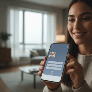 A photorealistic image of a person using a smartphone with a friendly chatbot avatar appearing in the chat, capturing contact details before a sales pitch, the screen showing a subtle, blank contact form integrated into the chat UI with no visible text. Cinematic lighting, professional studio quality, 8k.
